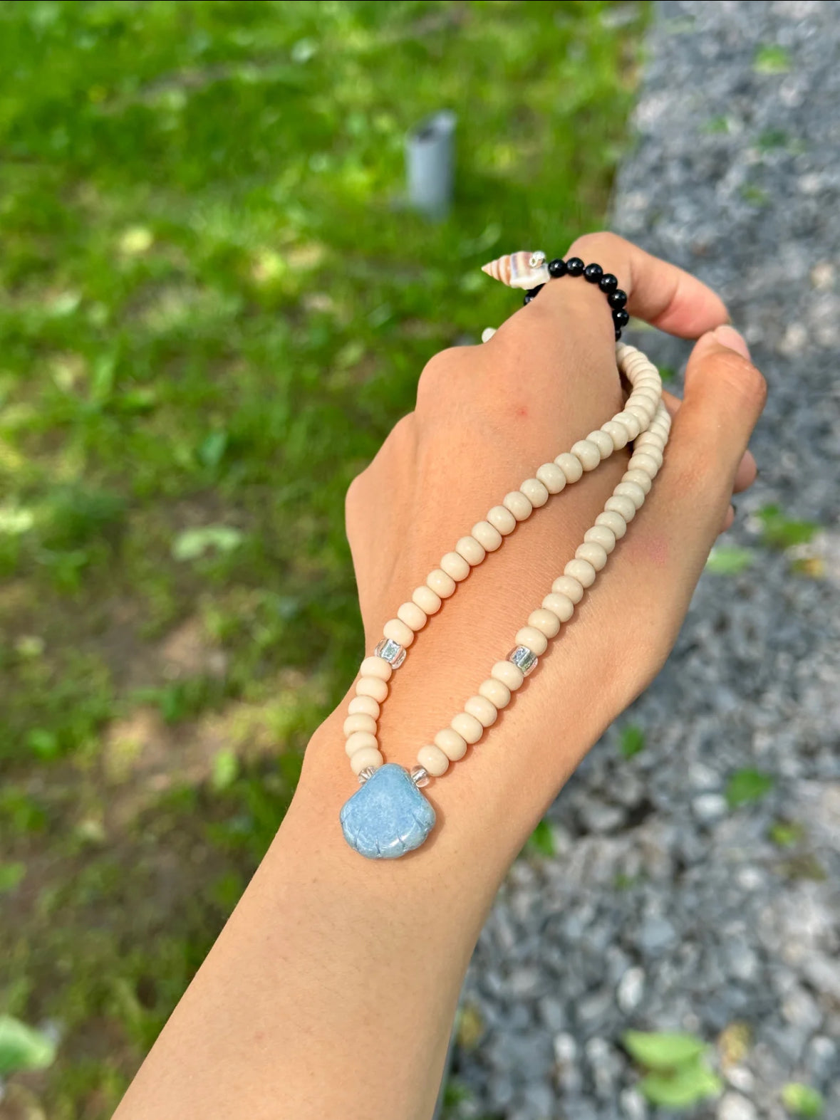 marine natural stone shell glass bead necklace