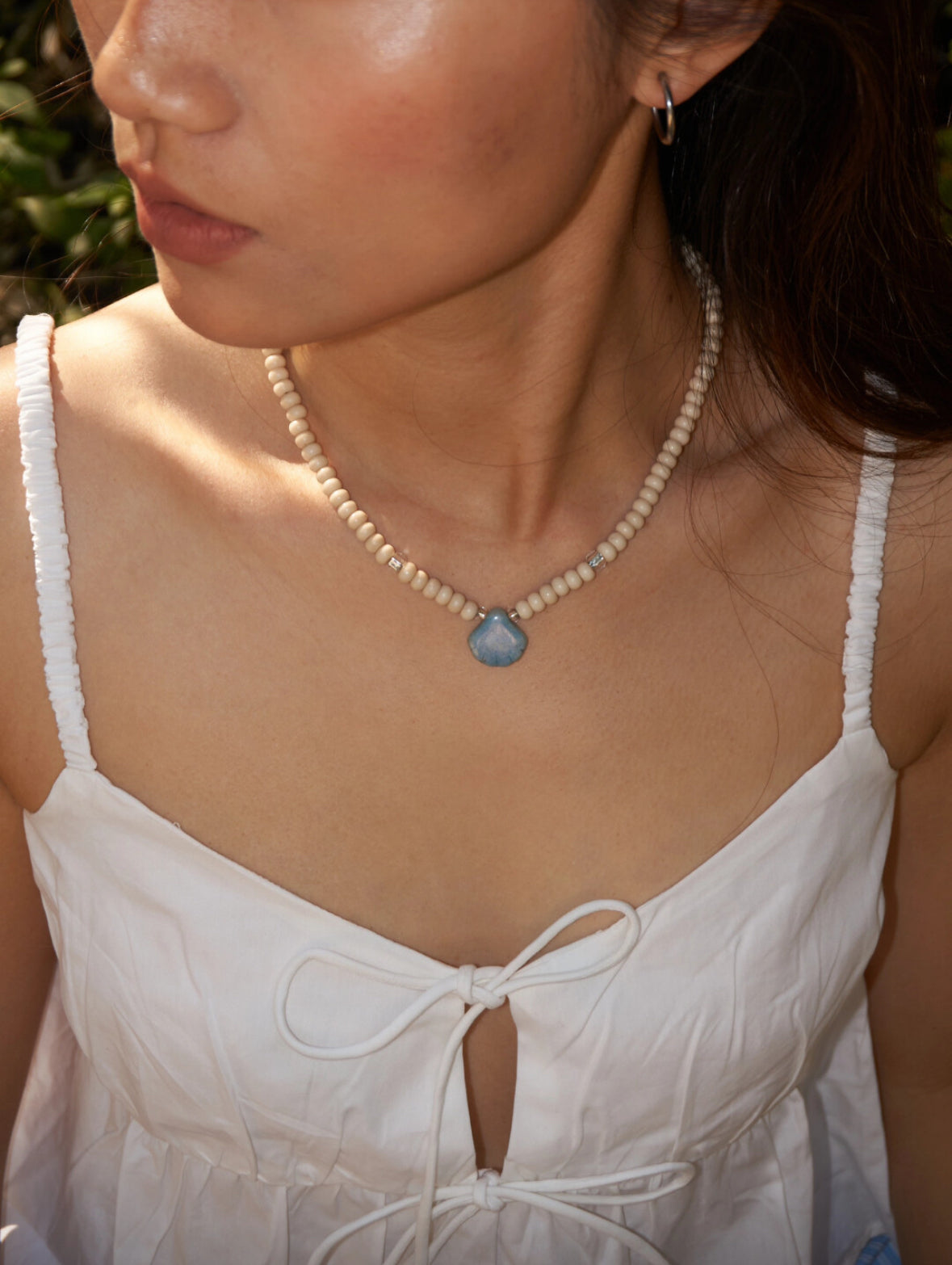 marine natural stone shell glass bead necklace