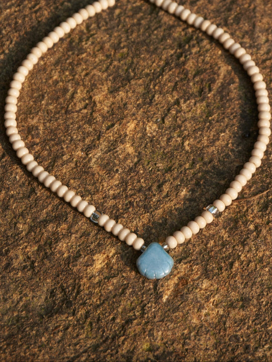 marine natural stone shell glass bead necklace