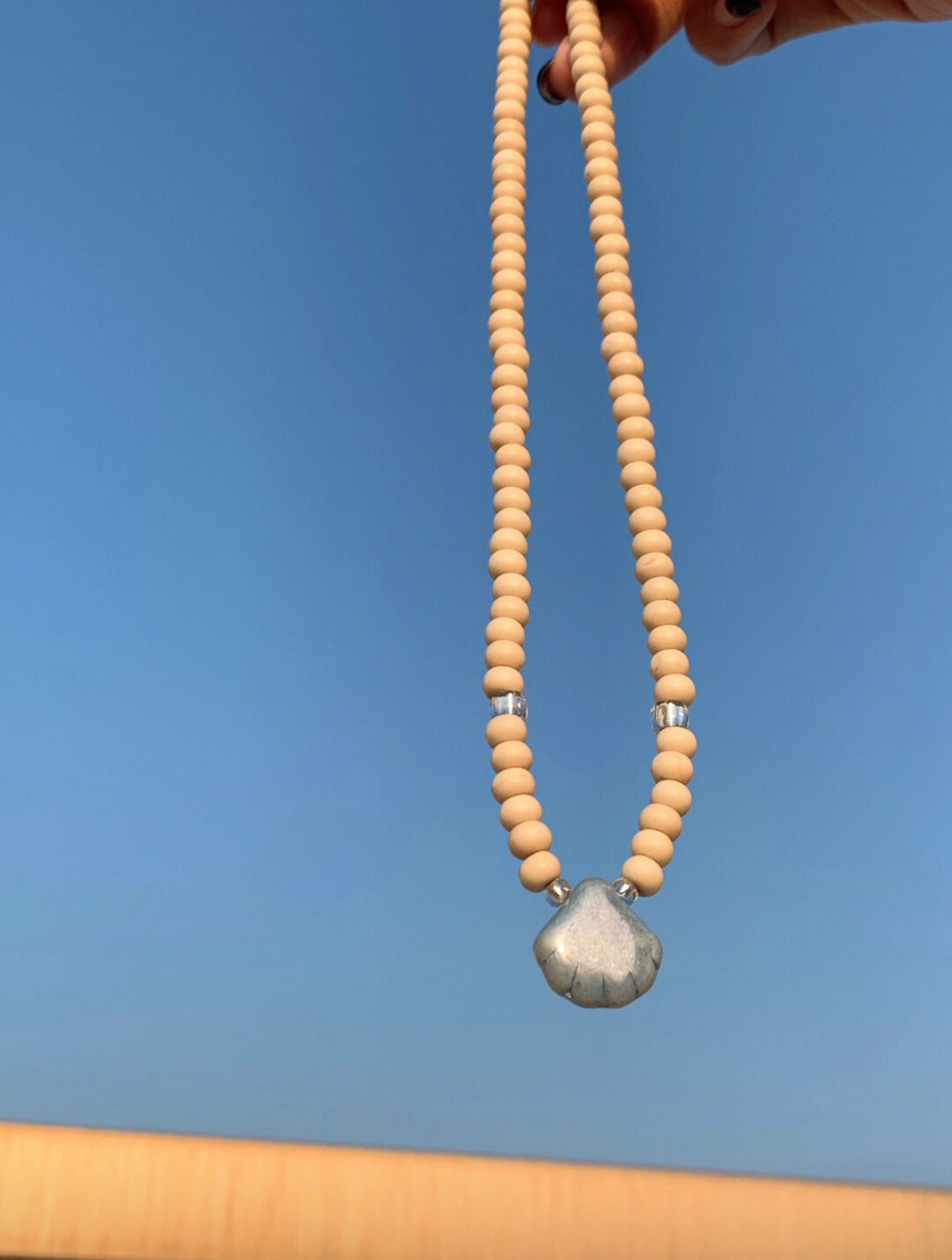 marine natural stone shell glass bead necklace